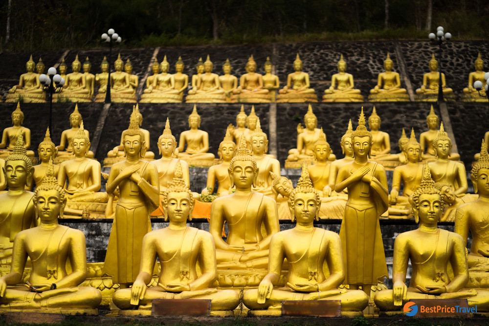 The smaller stupas around the Golden Buddha