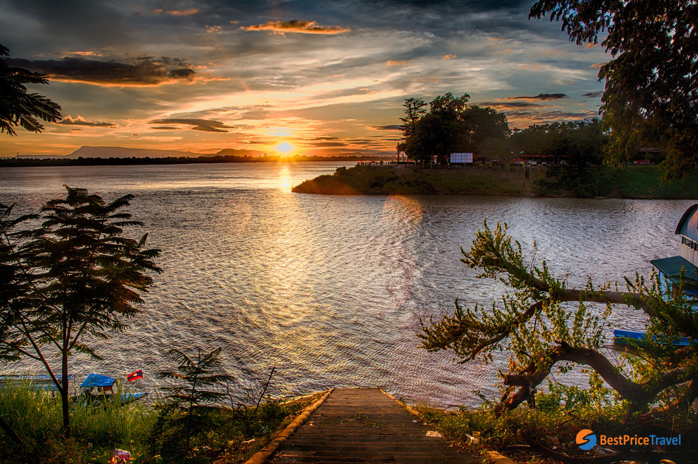 Beautiful sunset over the Mekong River in Pakse