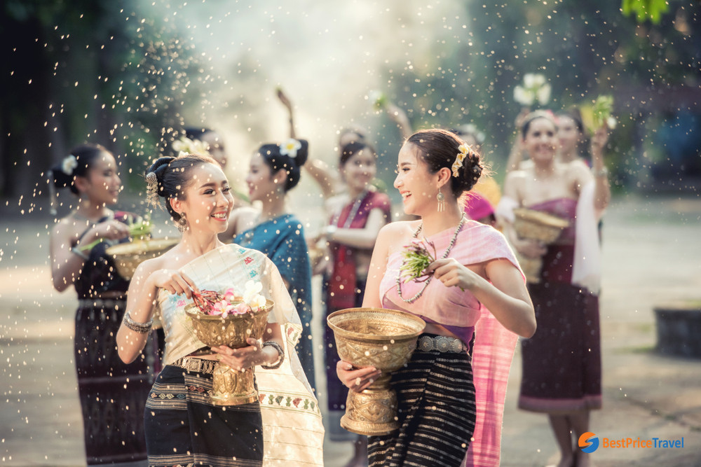 Traditional Water Songkran Festival at Vientiane