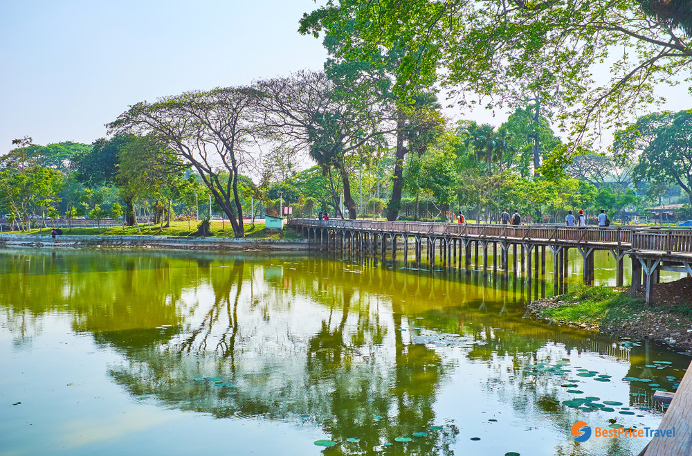 Lush green nature park&nbsp;at&nbsp;Kandawgyi Lake