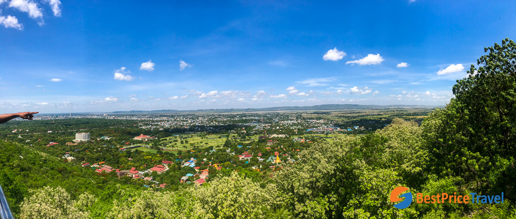 Views of lake, mountains, temples and pagodas from Mandalay Hill