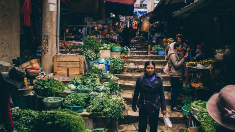 Fresh food stall in Sapa market