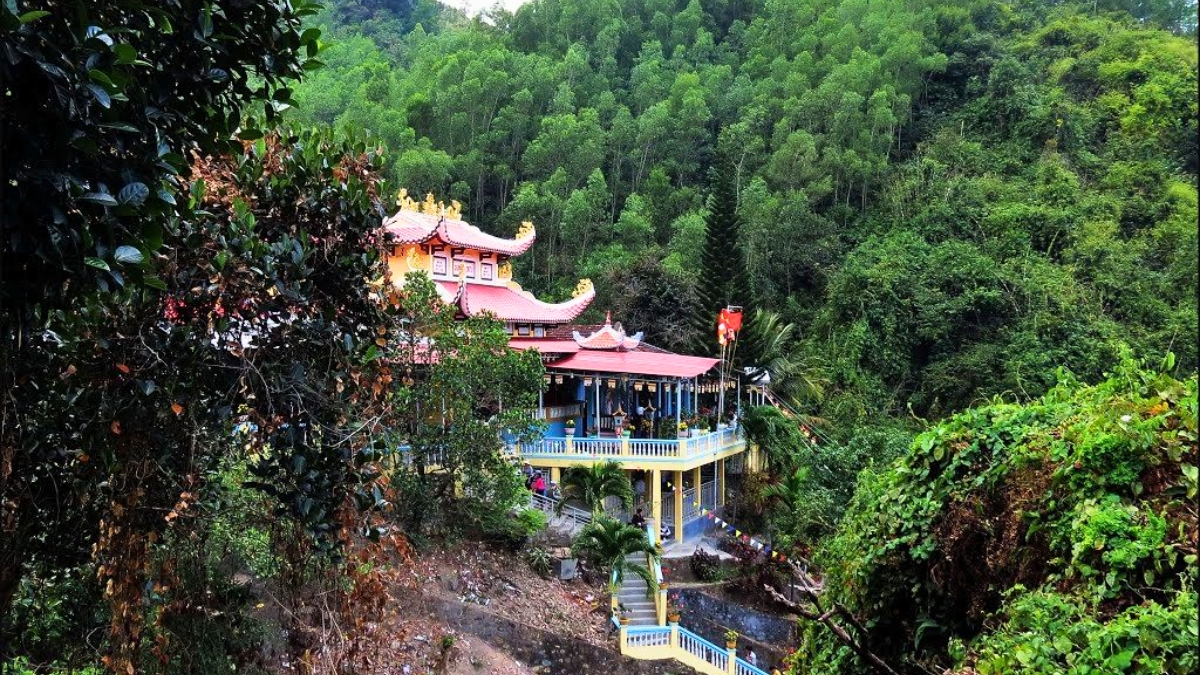 The Temple Is Outstanding In The Green Color Of The Forest Mountains