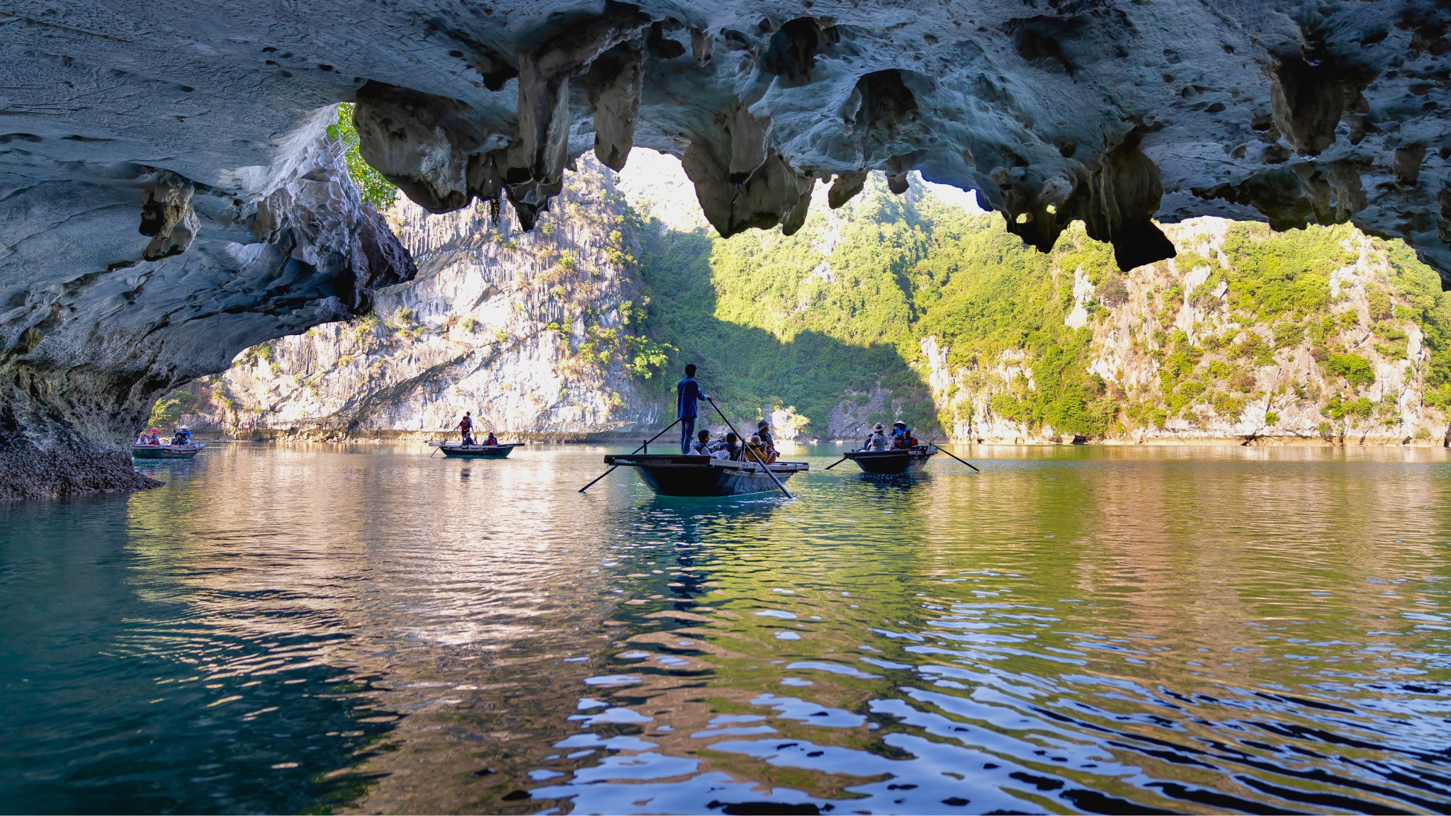 See stunning landscapes while kayaking in the majestic area of Dark & Bright Cave.
