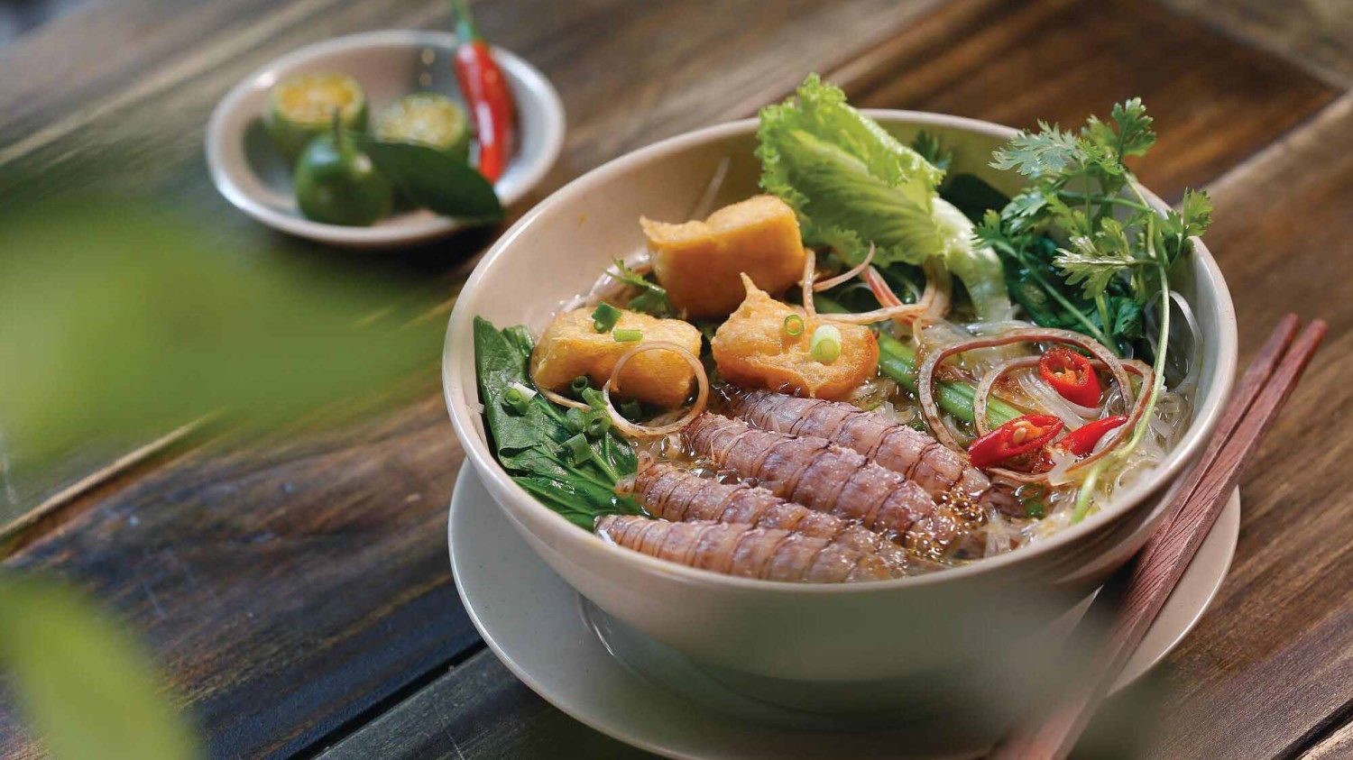 Hearty noodle soup with flavorful mantis shrimp