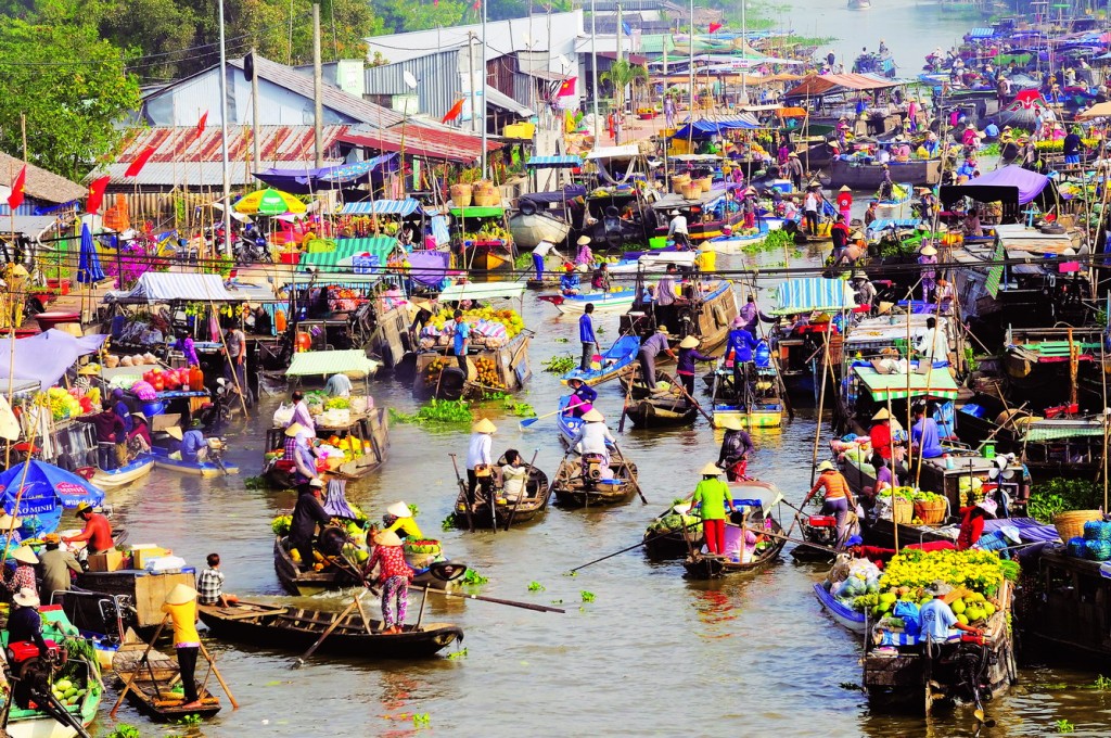 Floating market in Mekong Delta