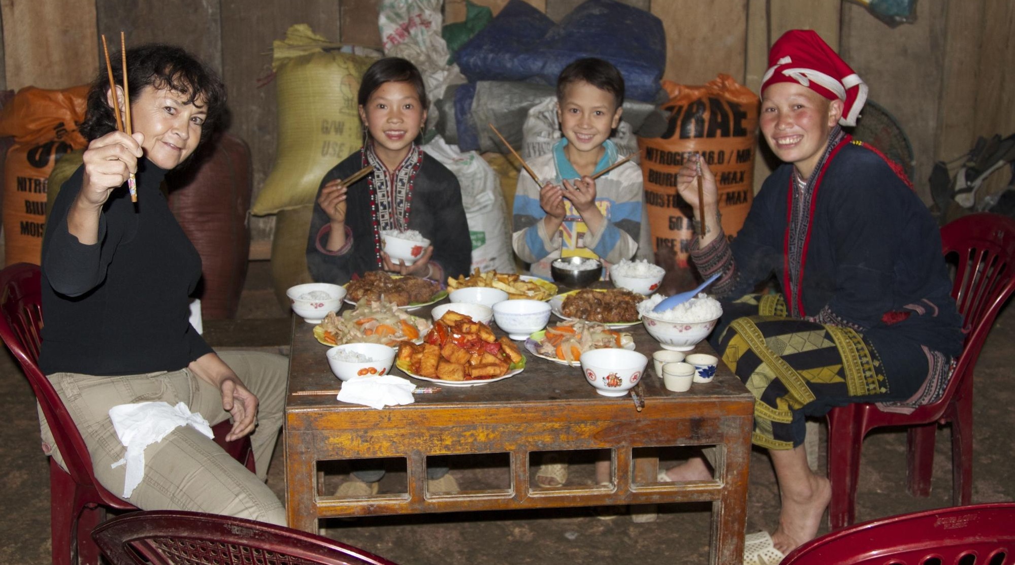 Having meals with local family