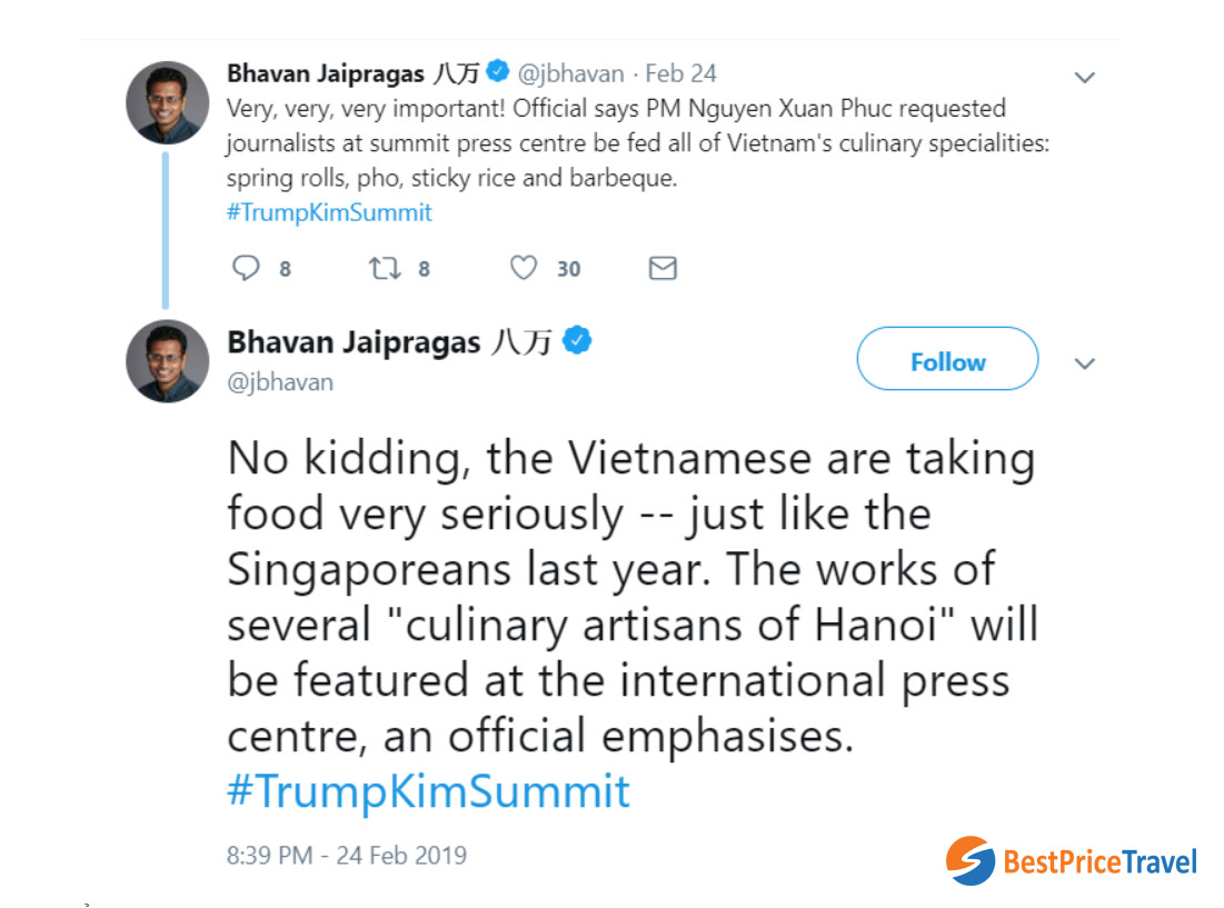 Twit about Vietnamese cuisine - Best Things of Vietnam Through Hanoi Summit