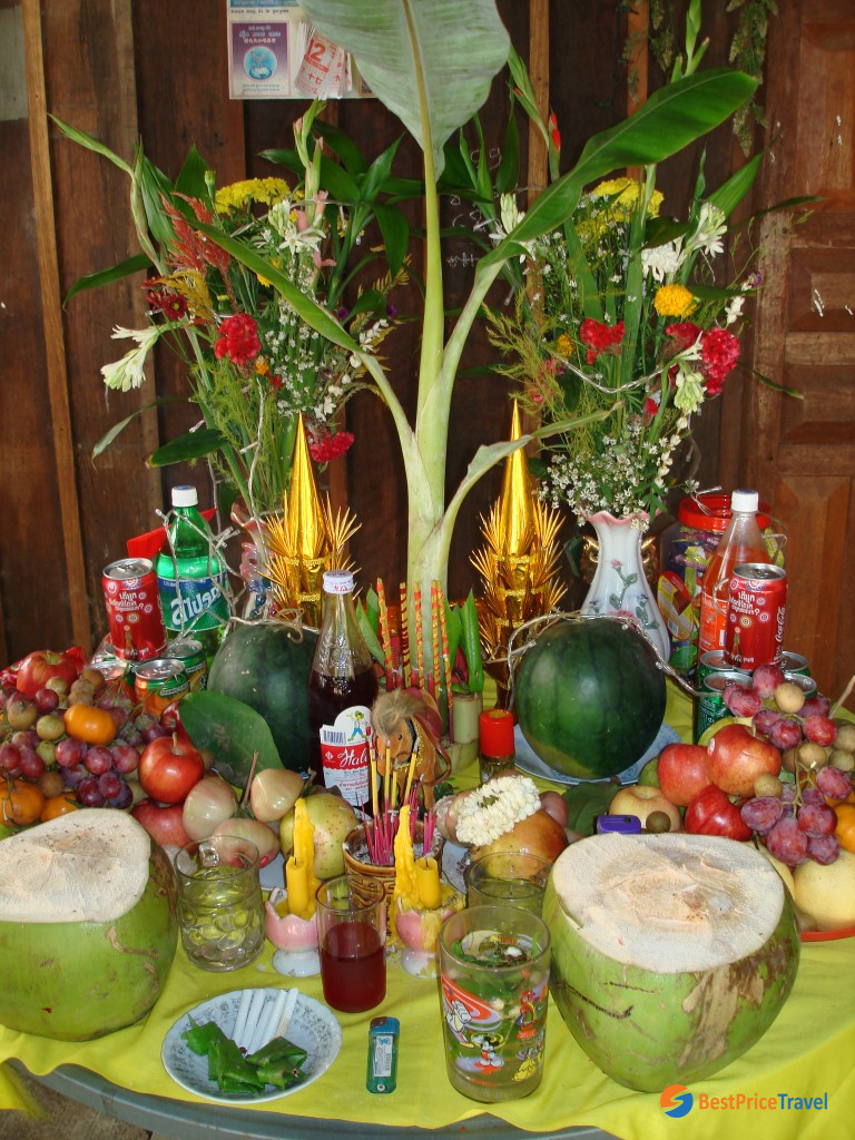 Cambodian offerings for ancestors in Khmer New Year