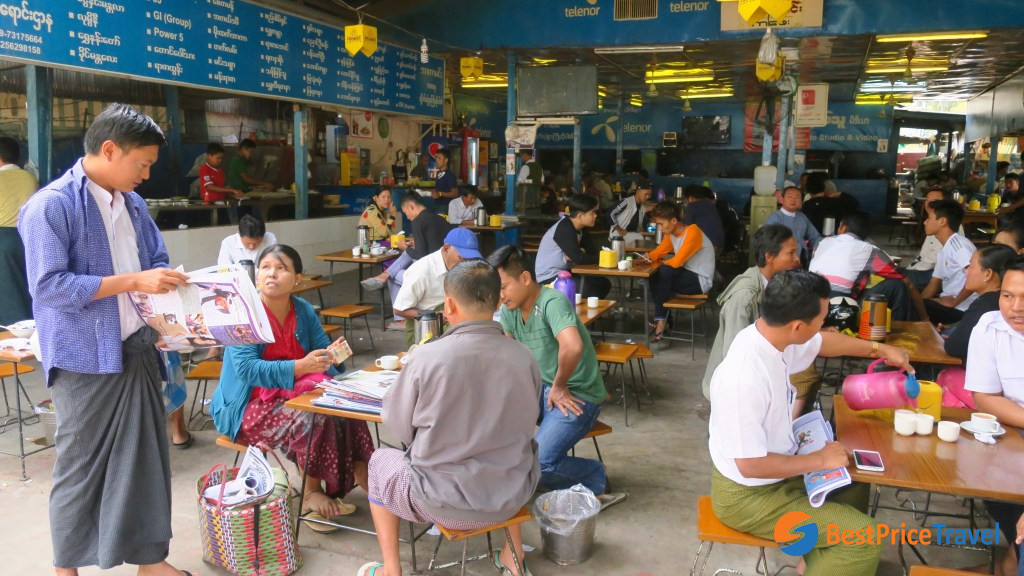 Busy local tea shop in Myanmar
