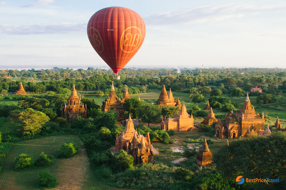 Impressive view of balloon ride over Bagan