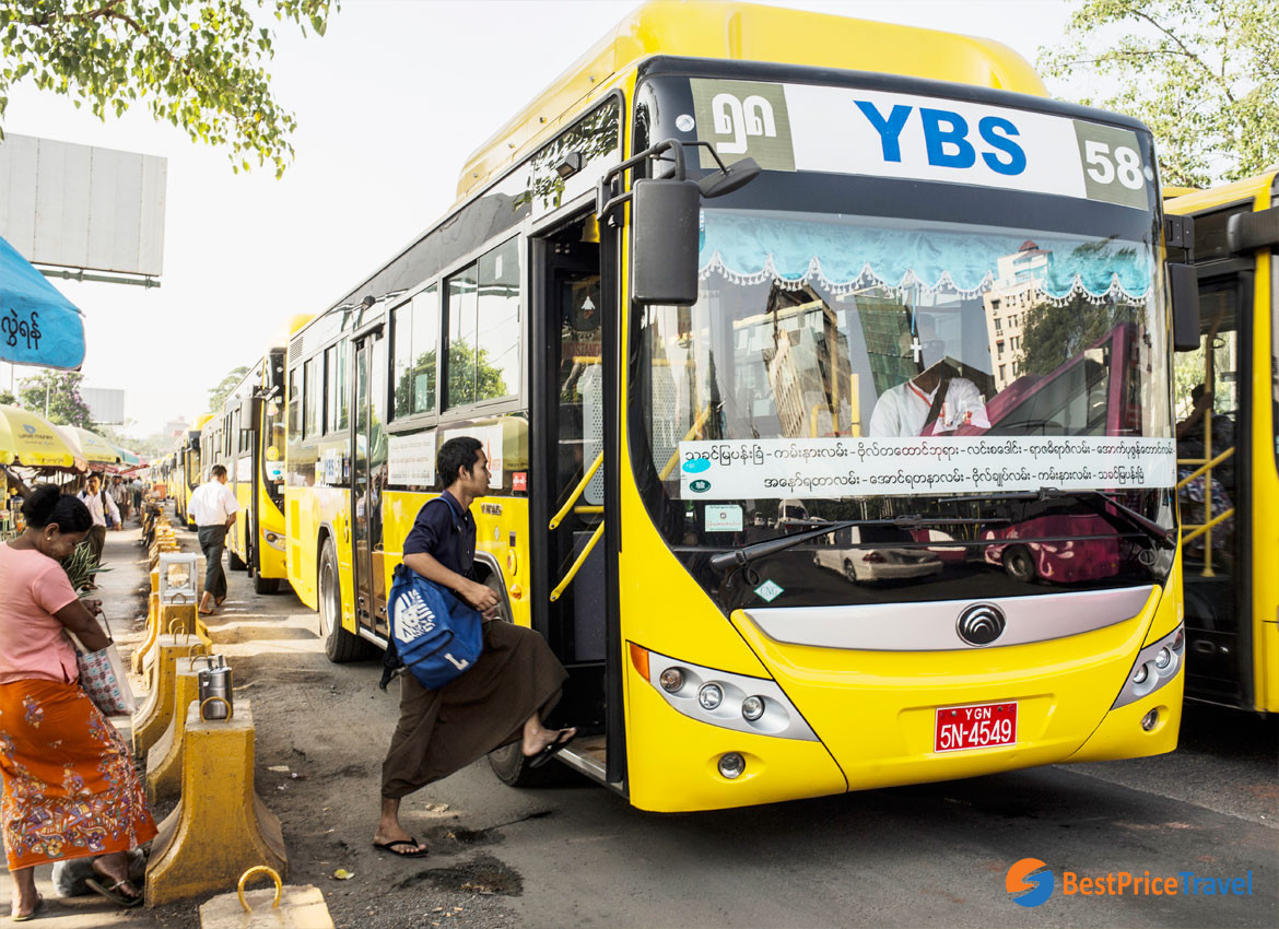 YBS (Yangon Bus Service) is a budget way to travel around Yangon, Myanmar