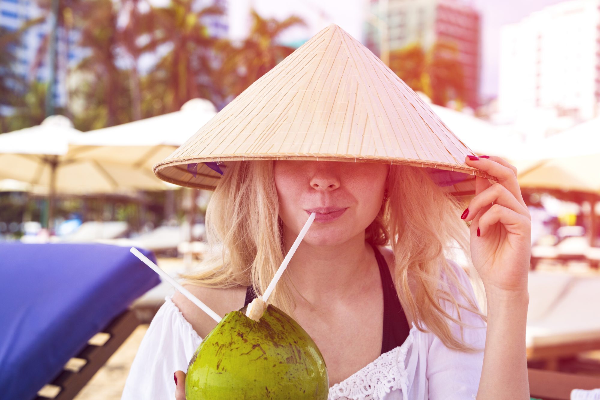 Fresh coconut water Vietnamese drink