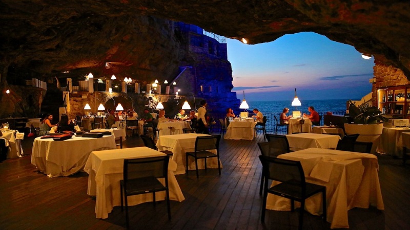 Dining in the cave in Halong Bay