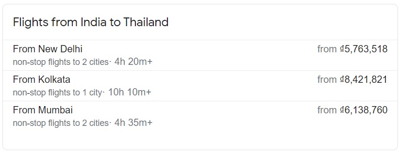 Direct flight from India to Thailand