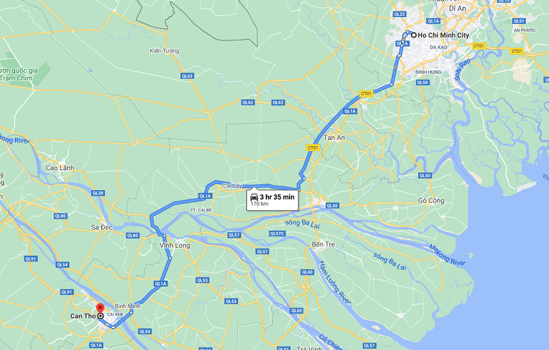  transfer from Ho Chi Minh City to Can Tho road map