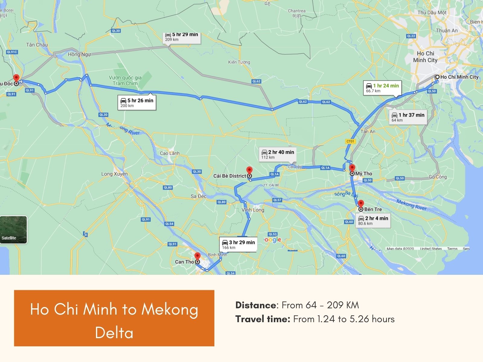 Ho Chi Minh to Mekong delta route maps