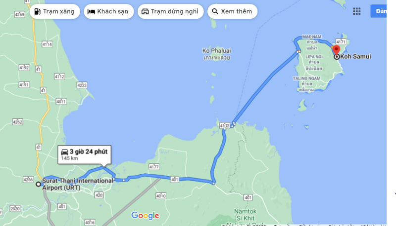 Surat Thani Airport to Koh Samui travel map
