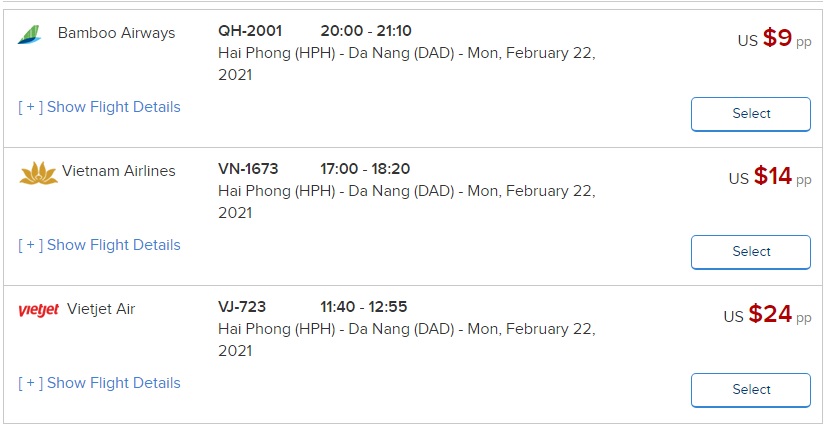 Hai Phong to Da Nang flight
