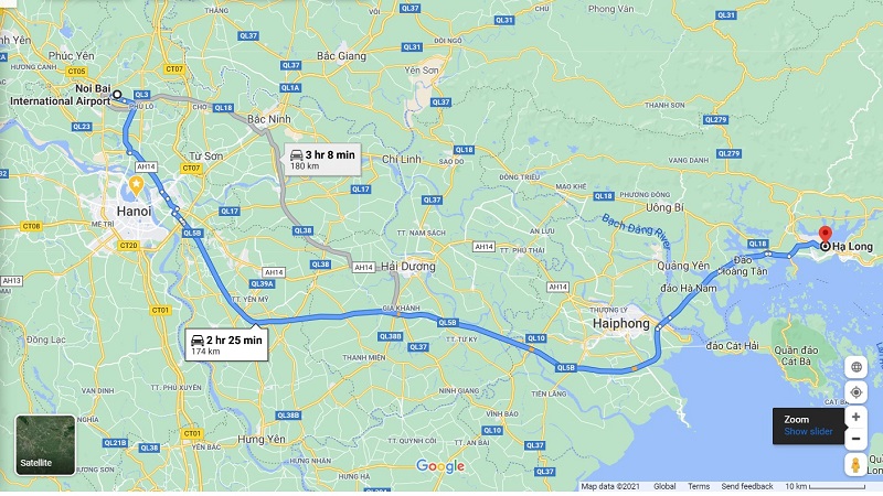 Hanoi airport to Halong Bay distance & travel time