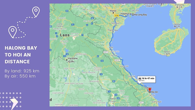 Halong Bay to Hoi An distance