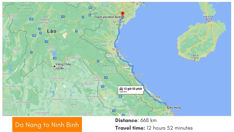 Da Nang to Ninh Binh route maps