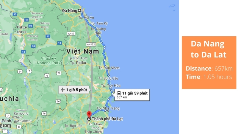 Da Nang to Da Lat maps