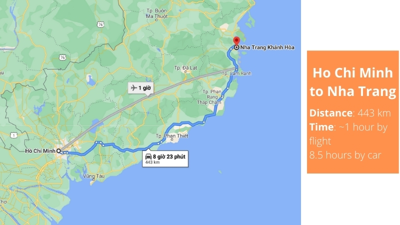 Nha Trang to Ho Chi Minh City travel map