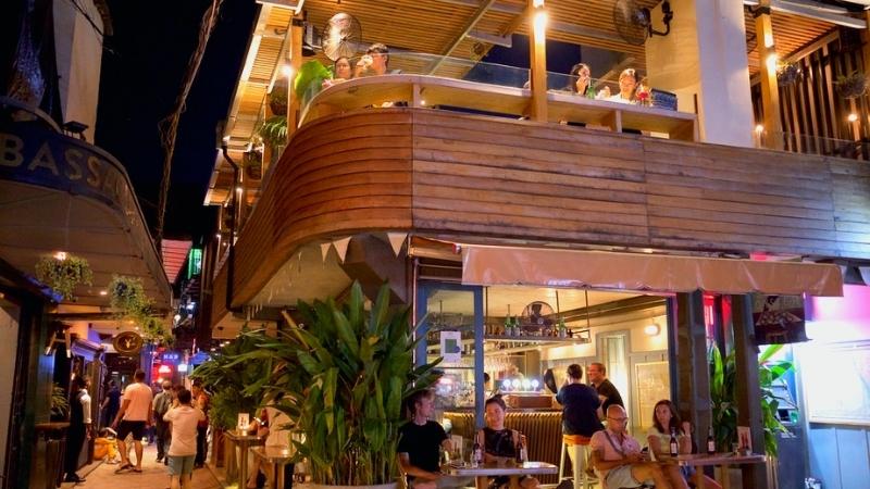 Crowded Bassac Lane in Phnom Penh