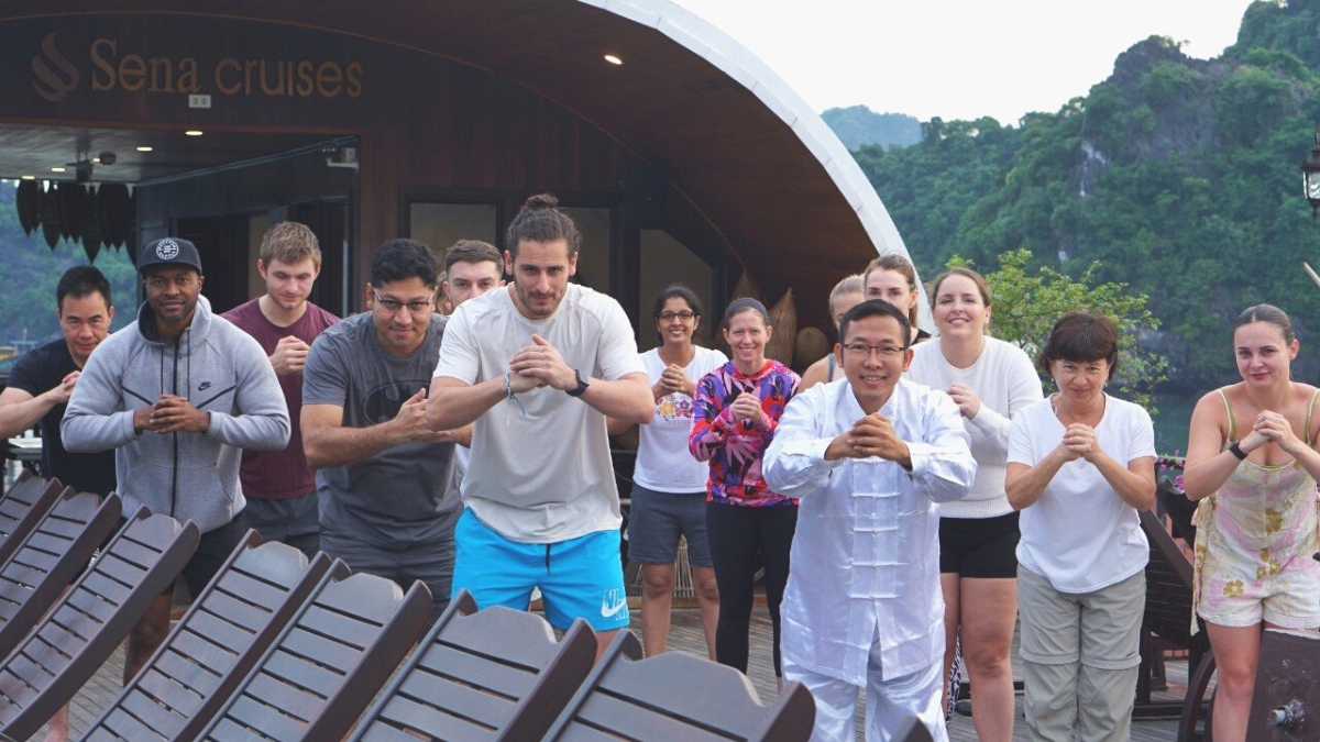 Tai Chi class on the sundeck of Sena Cruise
