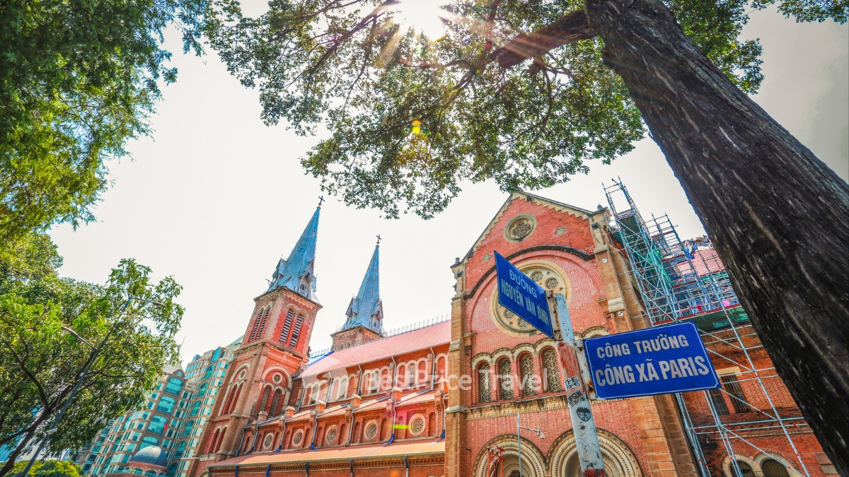 The distinctive neo-Romanesque and Gothic style of Notre Dame Cathedral
