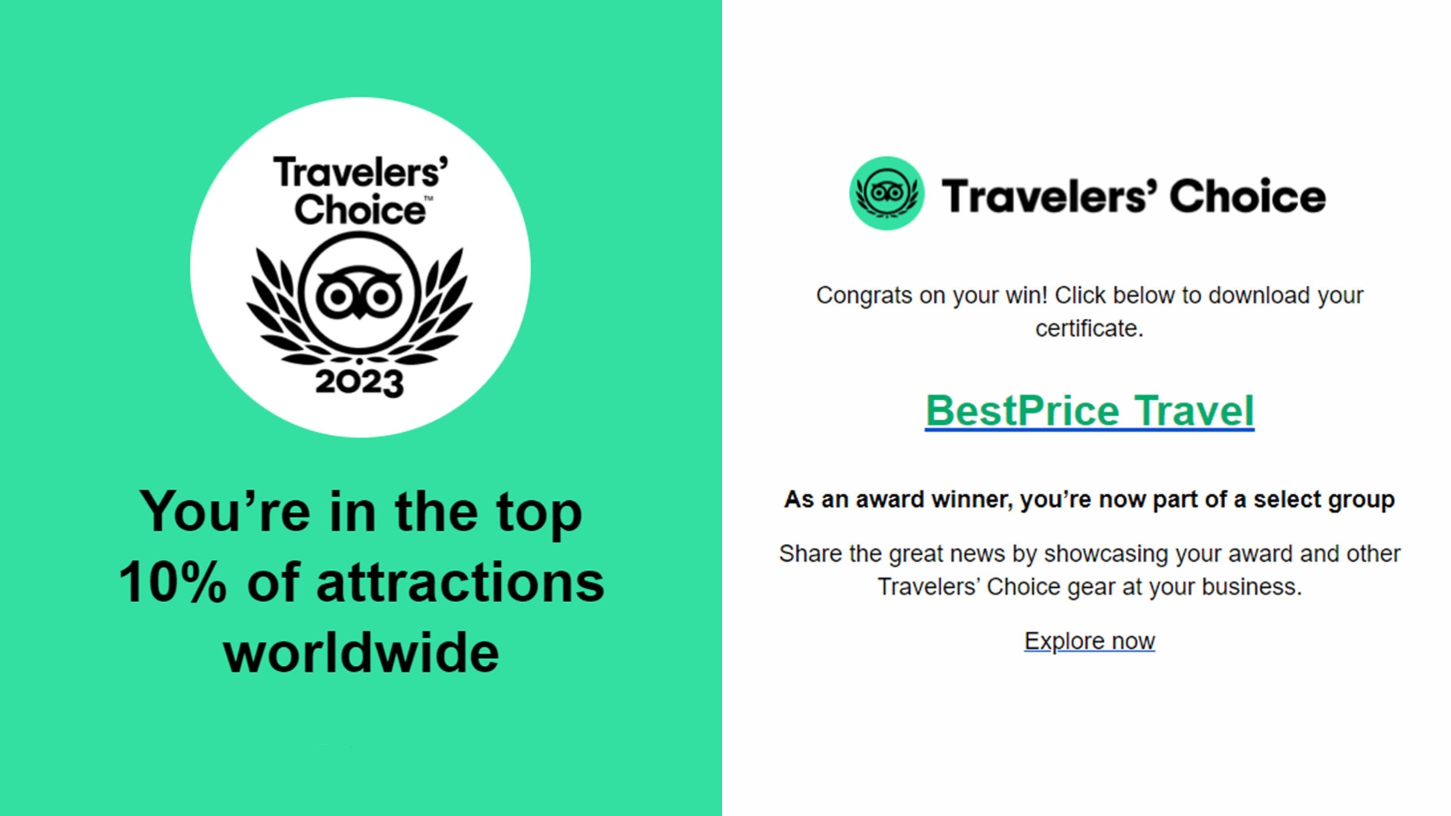 BestPrice Travel won the 2023 TripAdvisor Traveler&rsquo;s Choice Award