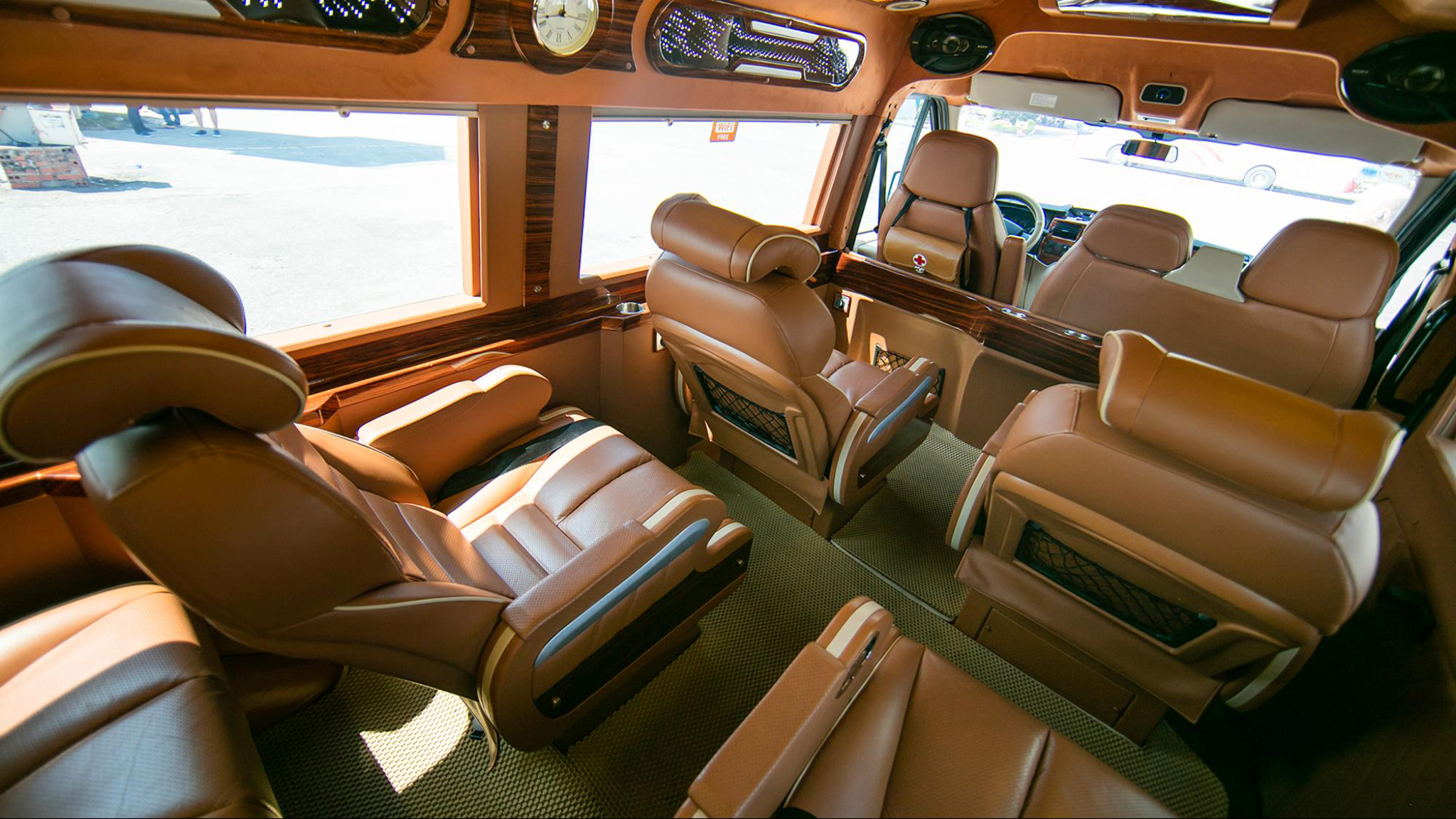 The interior of a Limousine passenger car (the popular private car for traveling long distances)