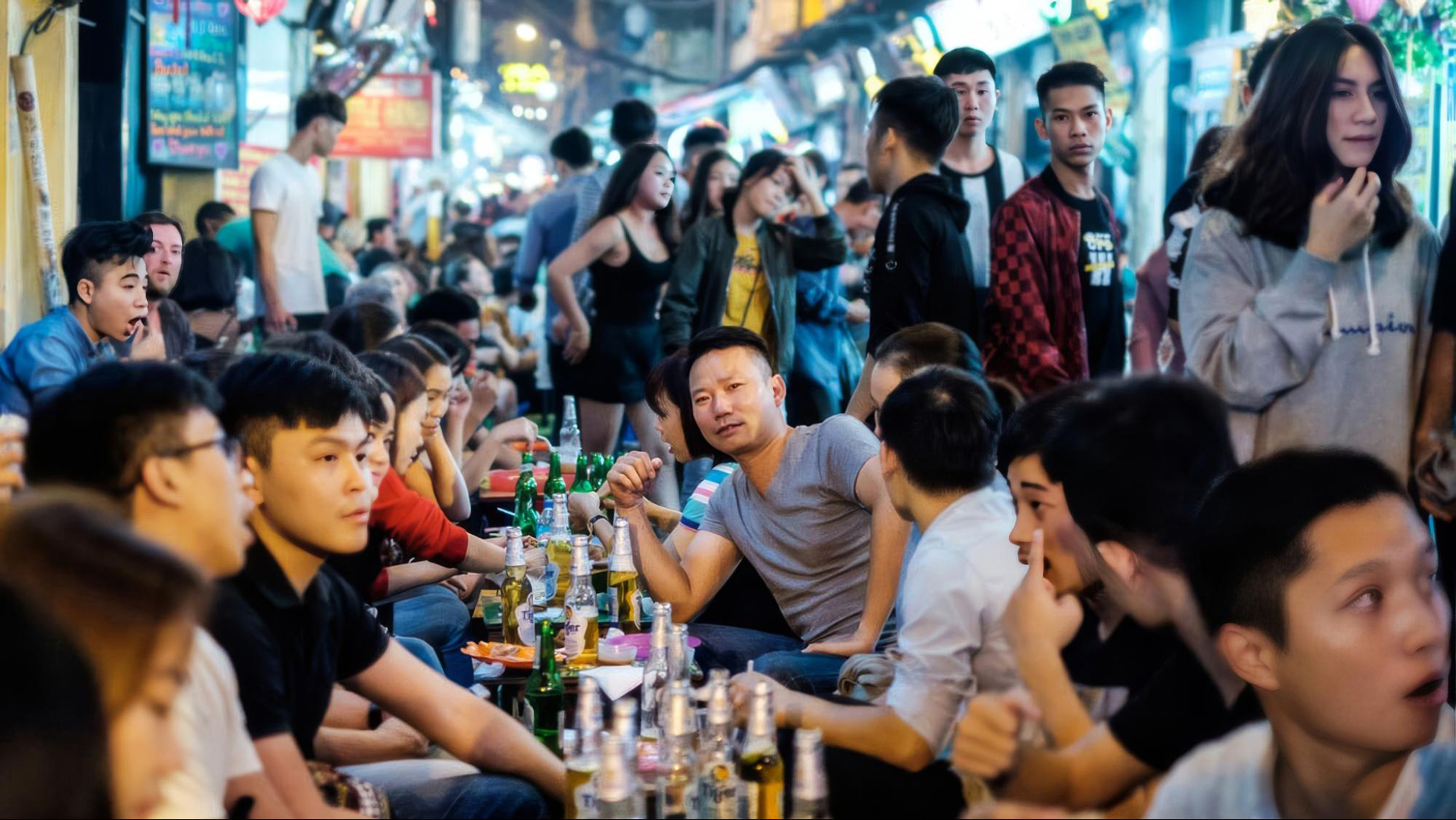 Enjoy the bustling vibe of Ta Hien Street with a cold beer