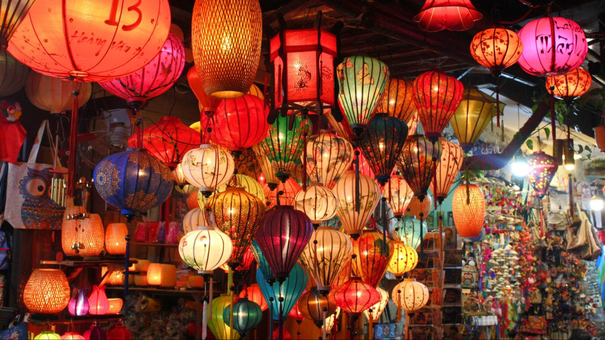 Night Market in Hoi An is filled with colorful lanterns