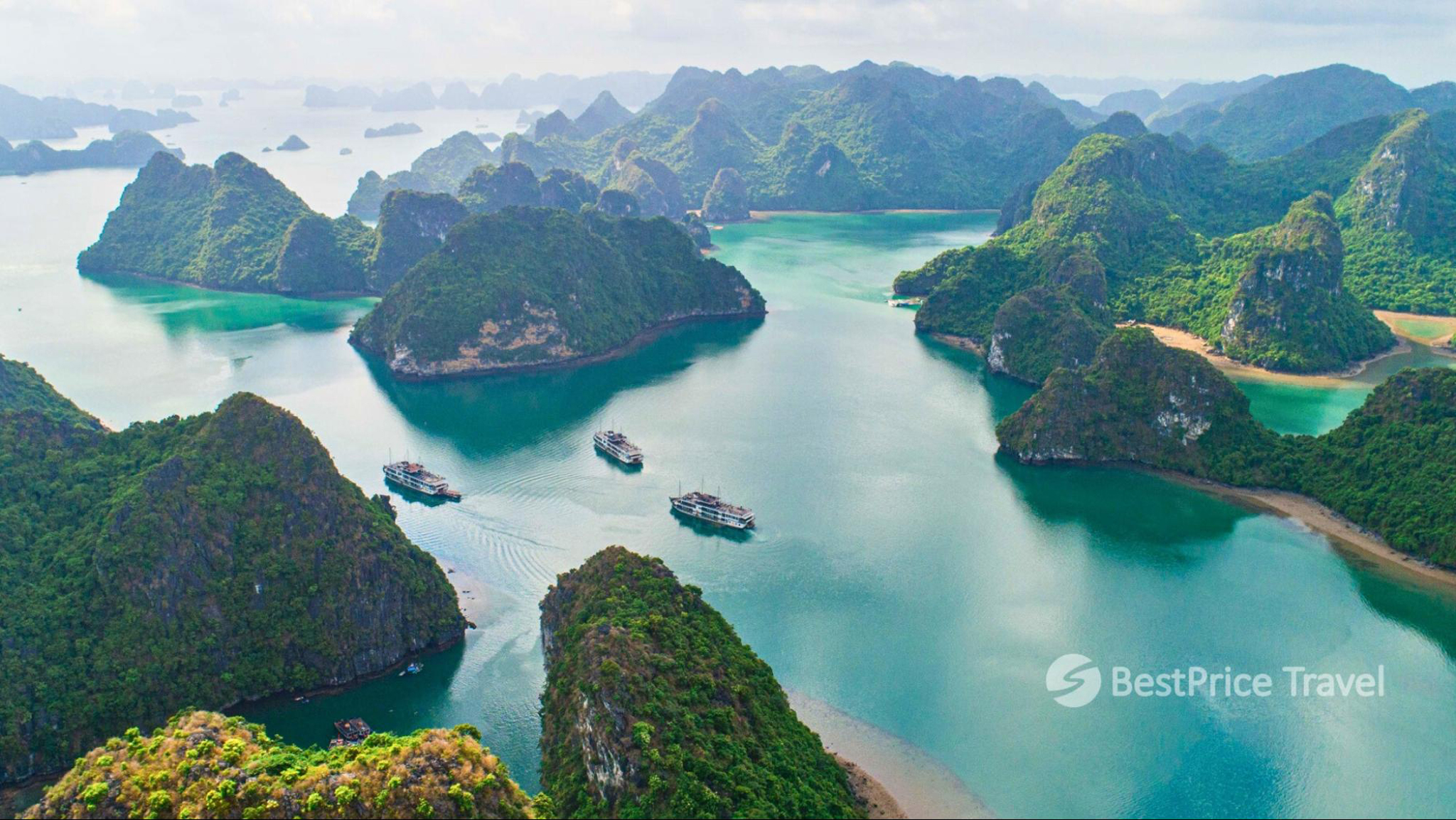 The stunning limestone mountains of Halong Bay