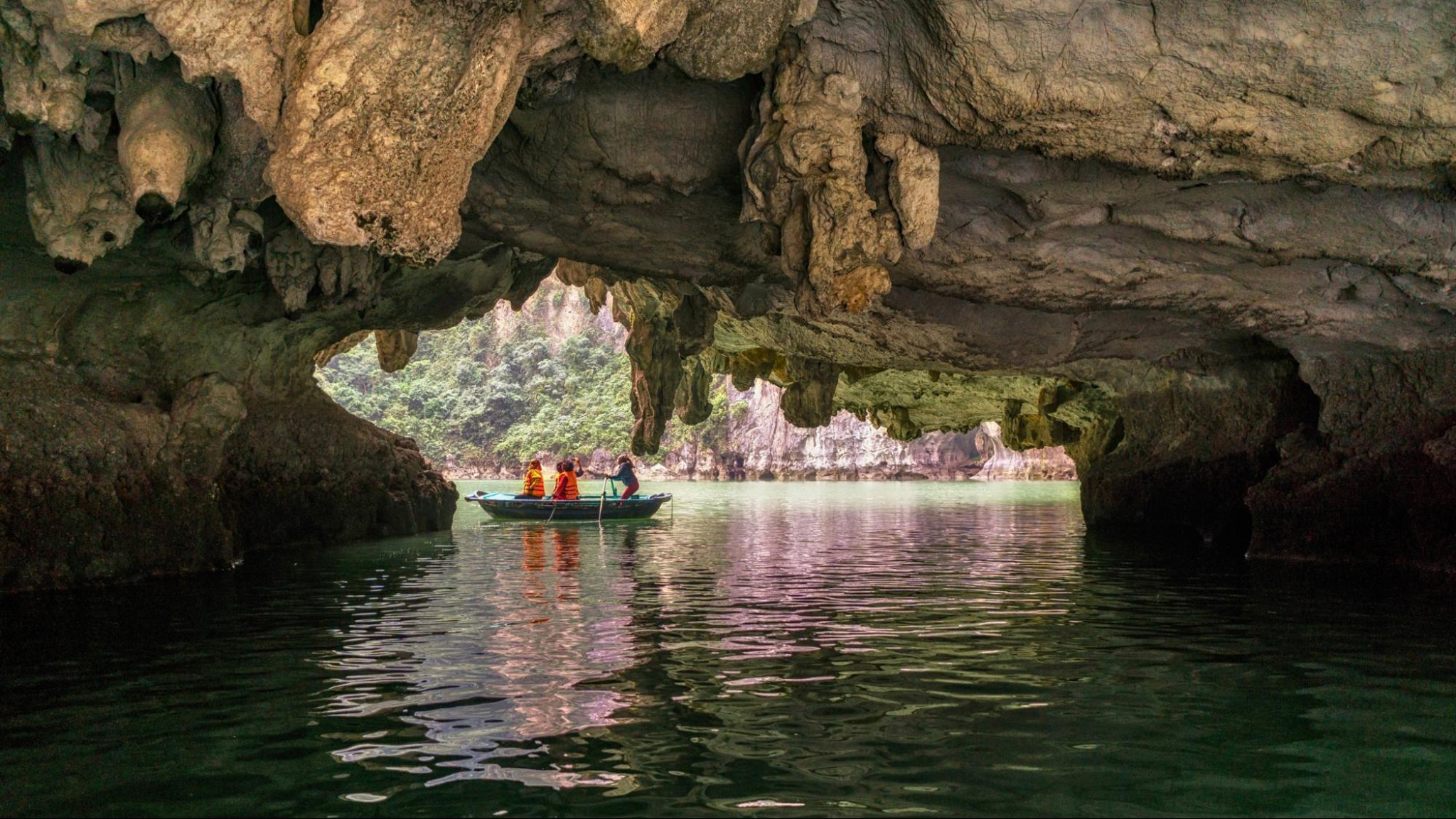 Luon Cave in Halong Bay offers stunning views and serene boat tours
