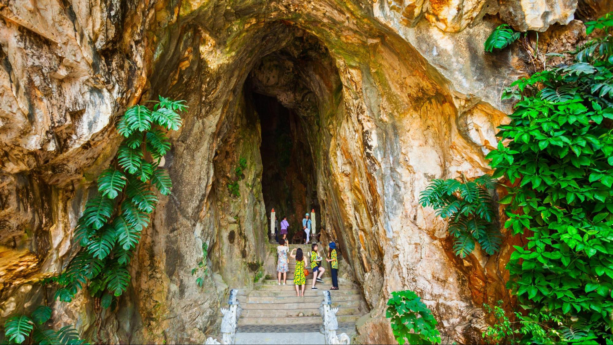 The majestic cave entrance at the Marble Mountains