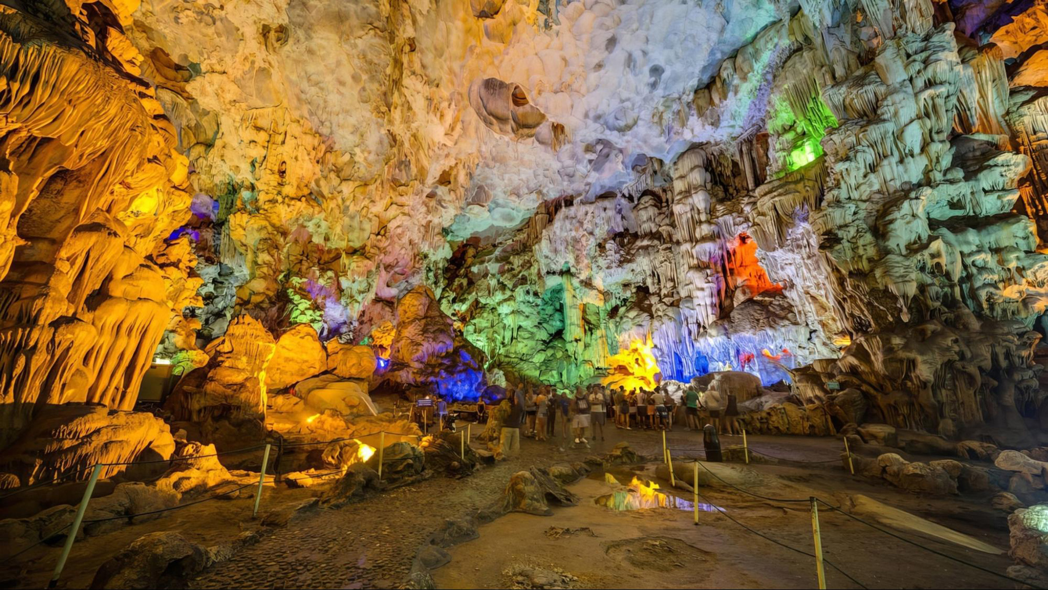 Stunning stalactites hanging from the ceiling of Dau Go Cave