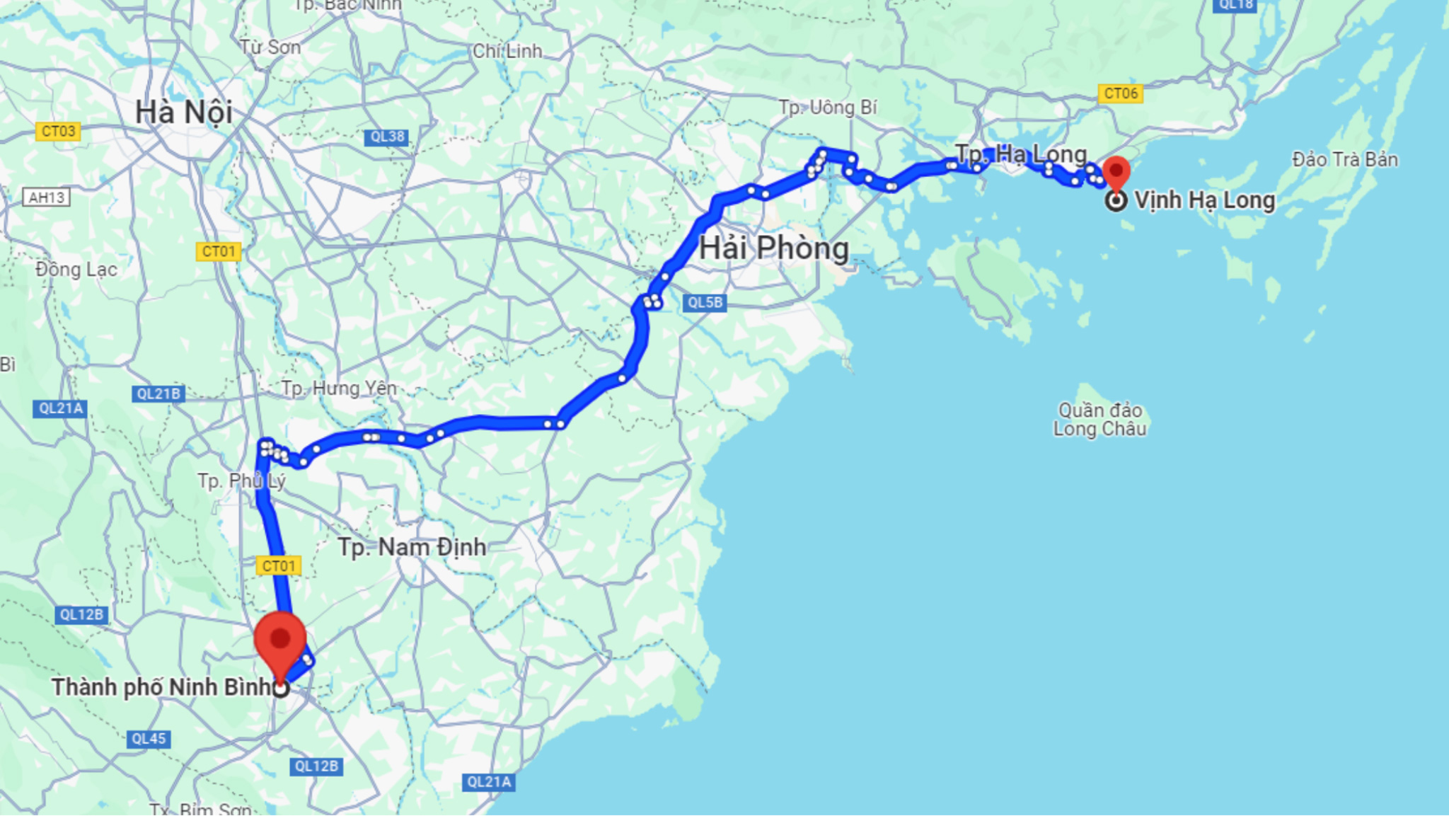 The route to get to Halong Bay by motorbike