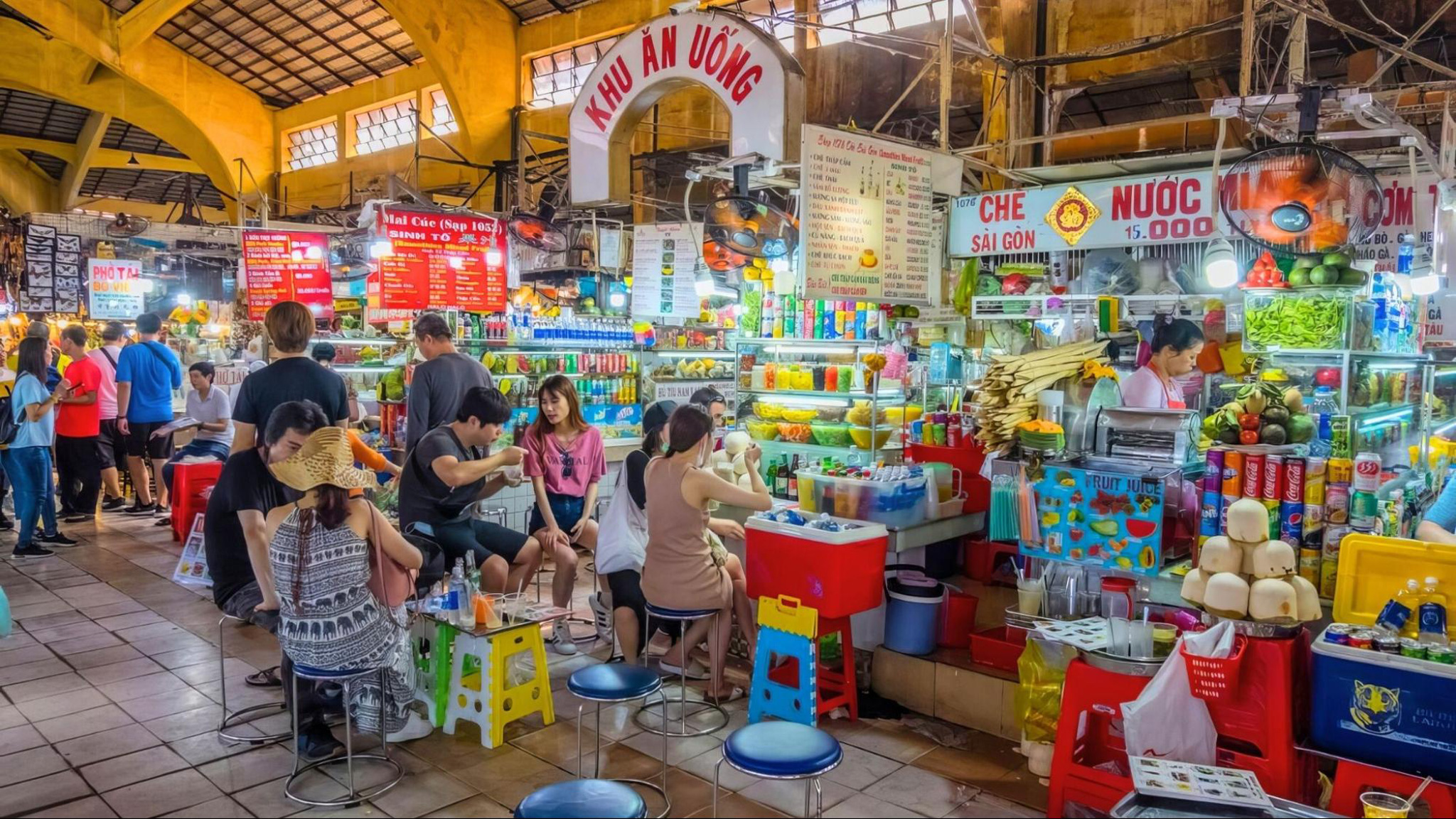 Ben Thanh Market Food Court serves a diverse selection of Vietnamese street food