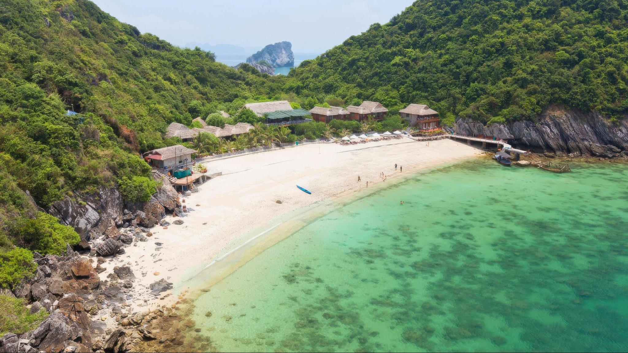 Leisure at the beautiful beach of Halong Bay