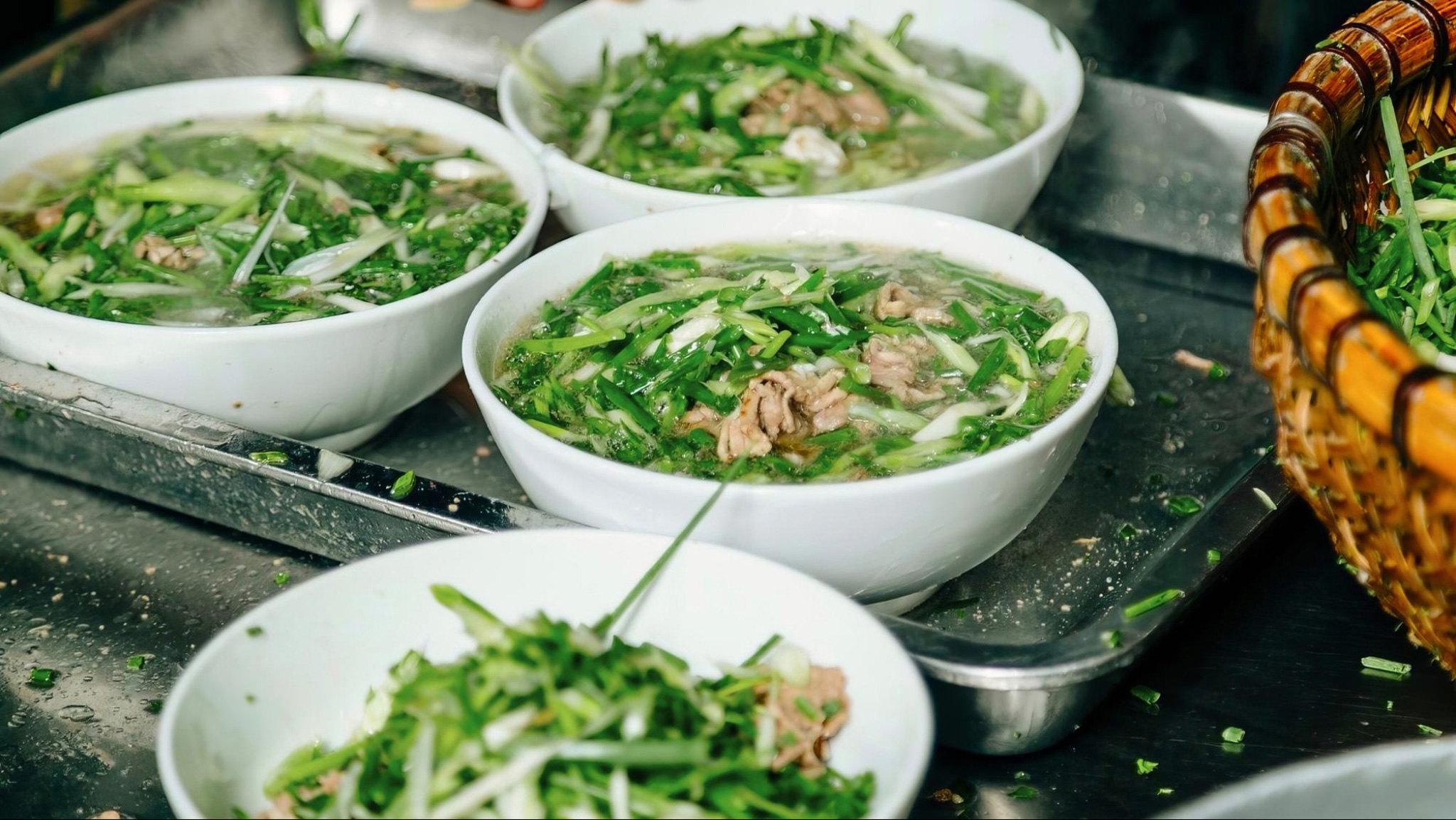 Pho delights with its savory broth, fresh herbs, and tender noodles