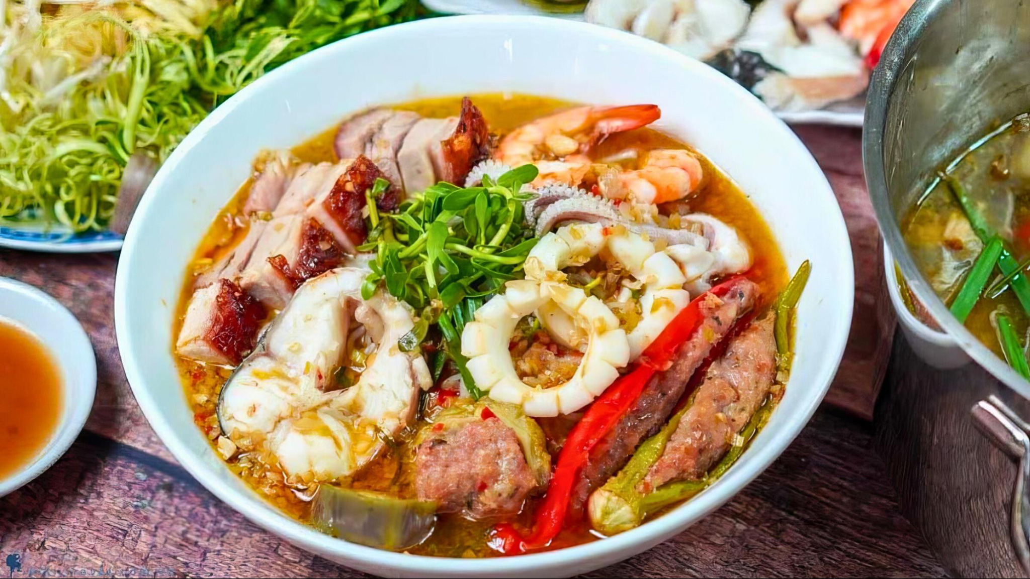 Bun Mam bursts with bold flavors of fermented fish and fresh seafood