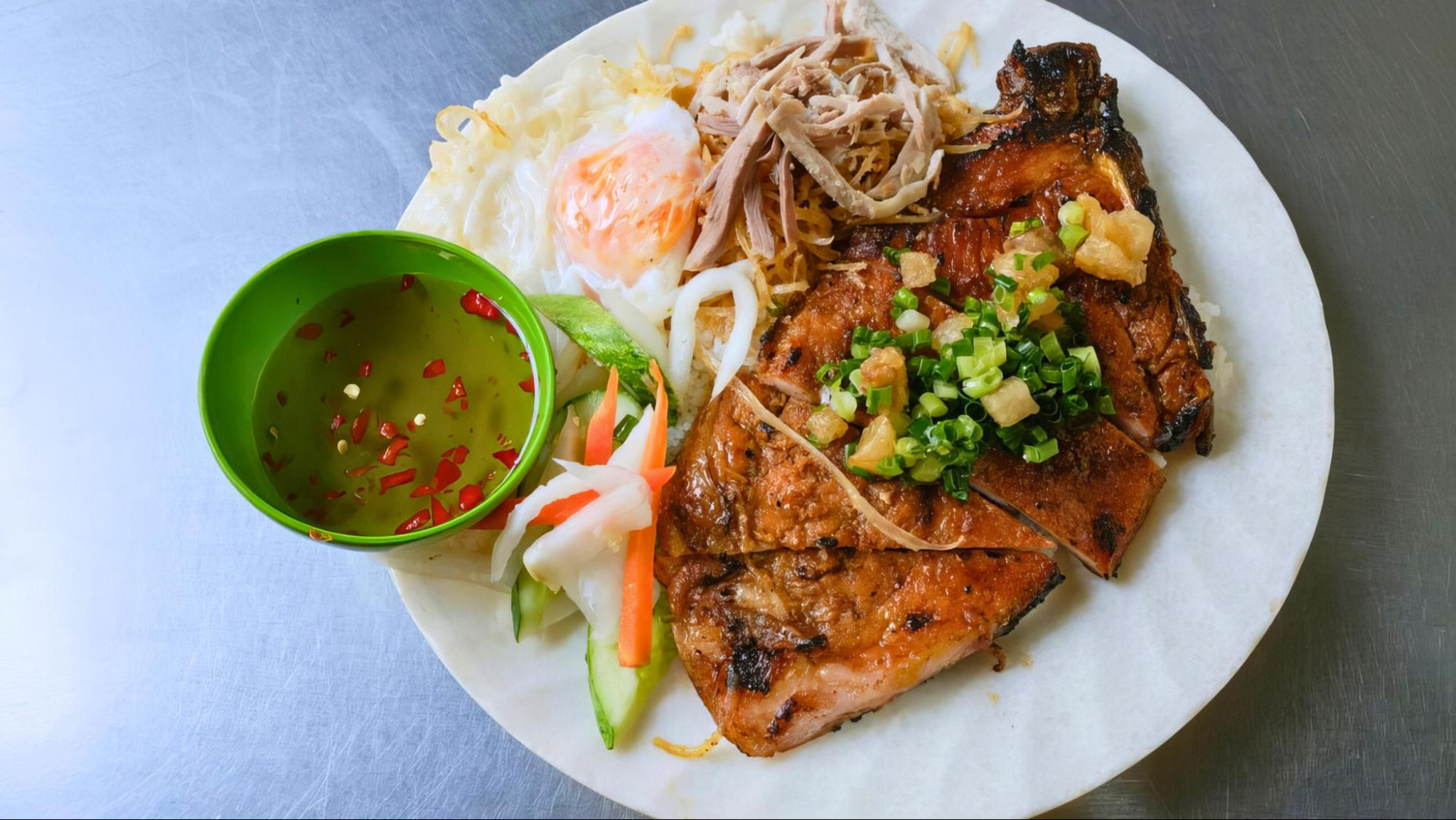 A typical Com Tam platter in a local restaurant