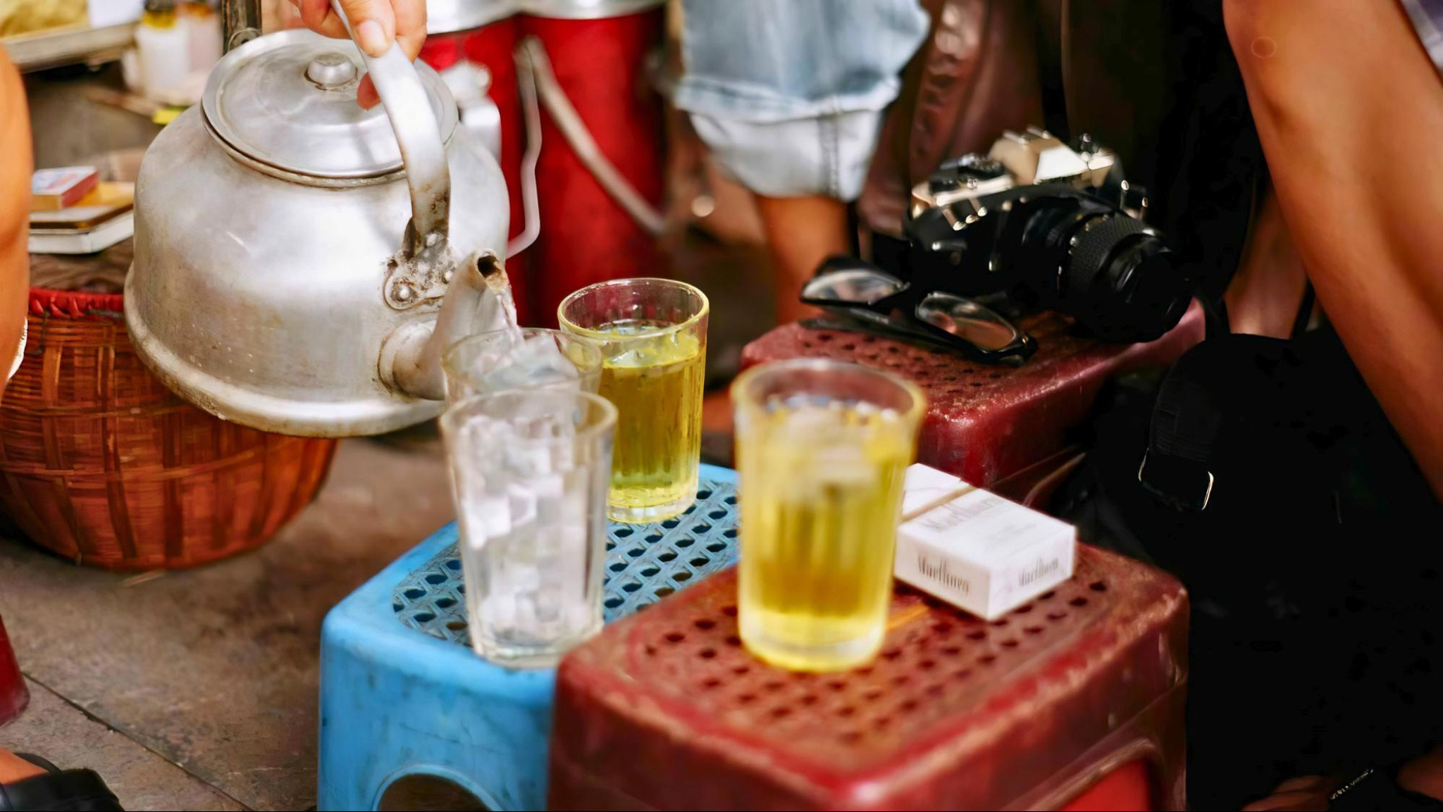 Sidewalk tea culture in the capital city, Hanoi