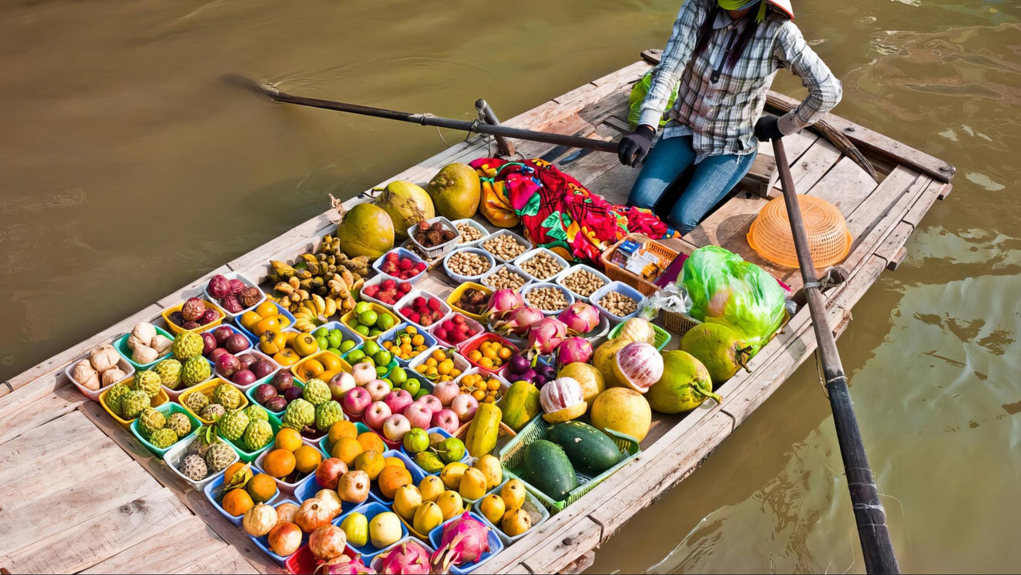 Each boat serves as a mini-store, displaying a variety of goods