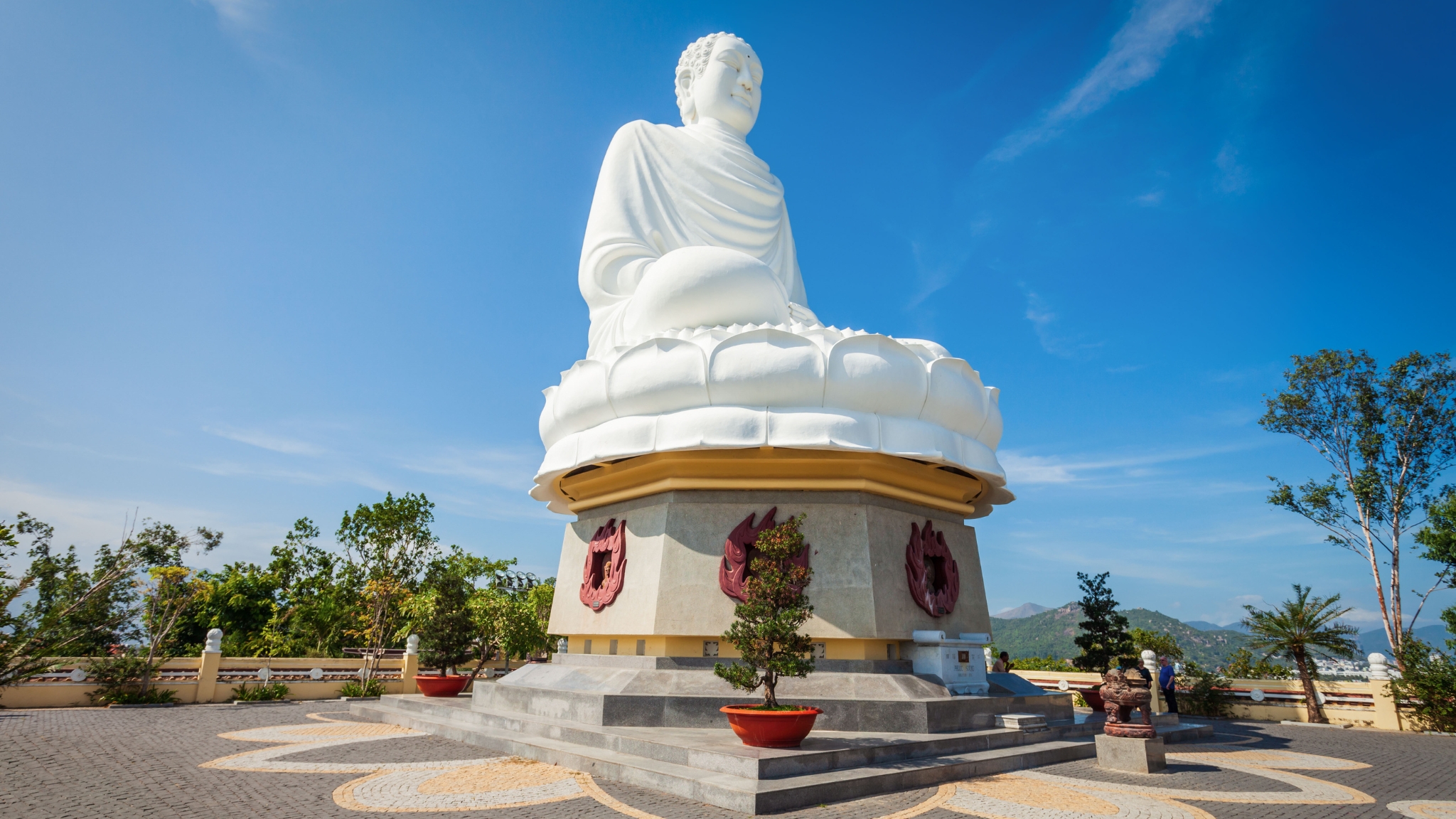 Giant White Buddha Statue At Long Son Pagoda
