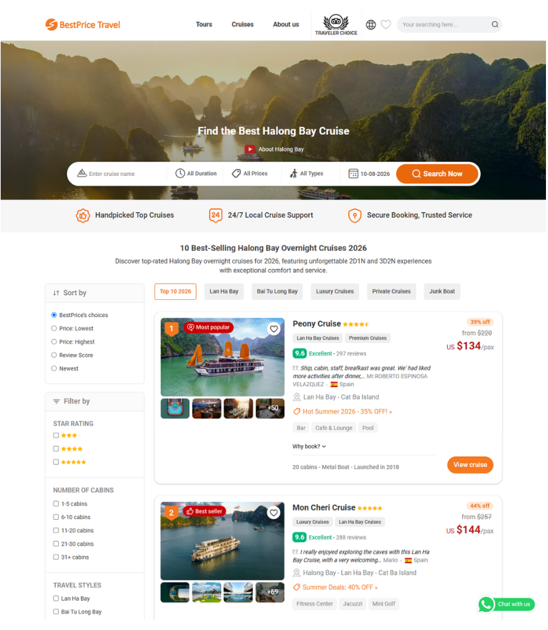 BestPrice Travel Halong Bay Cruise Page