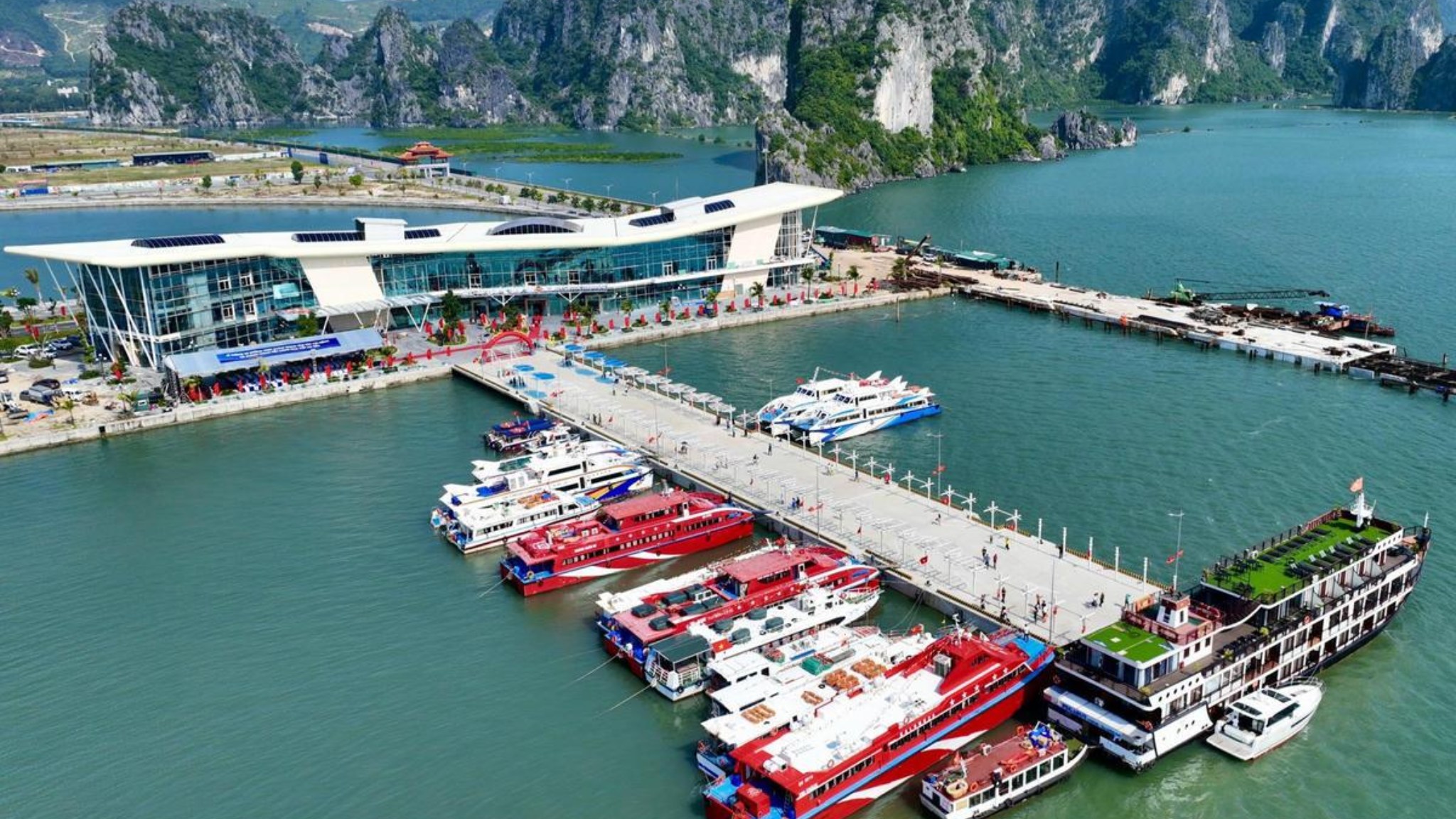 Passenger ferry departing for Quan Lan and Minh Chau islands from Van Don, Vietnam